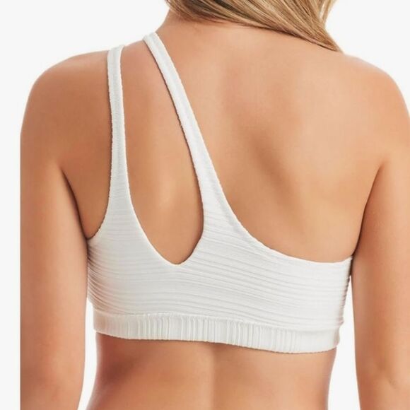 Jessica Simpson Womens One-Shoulder Slash Bikini Swim Top White Cut Out S New - Picture 2 of 7